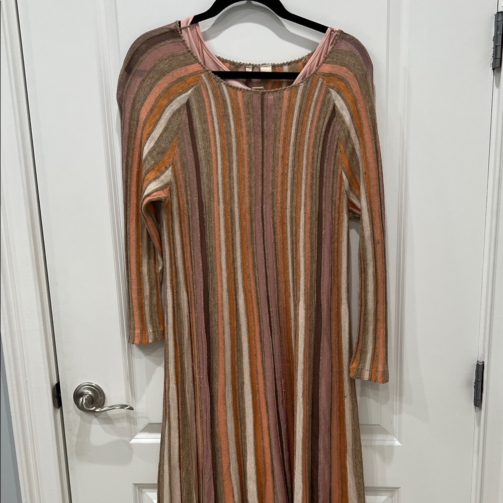 Anthropologie Earthy Tones Striped Midi Dress pit to pit 20” top to bottom 46”